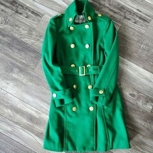 Green Double-Breasted Trench Coat with Gold Buttons
